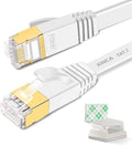Cat 7 Flat Ethernet Cable 15ft White, High Speed 10GB Shielded (STP) LAN Internet Network Cable Ethernet Patch Computer Cable with Rj45 Connectors and 5pcs Adhesive Cable Clips