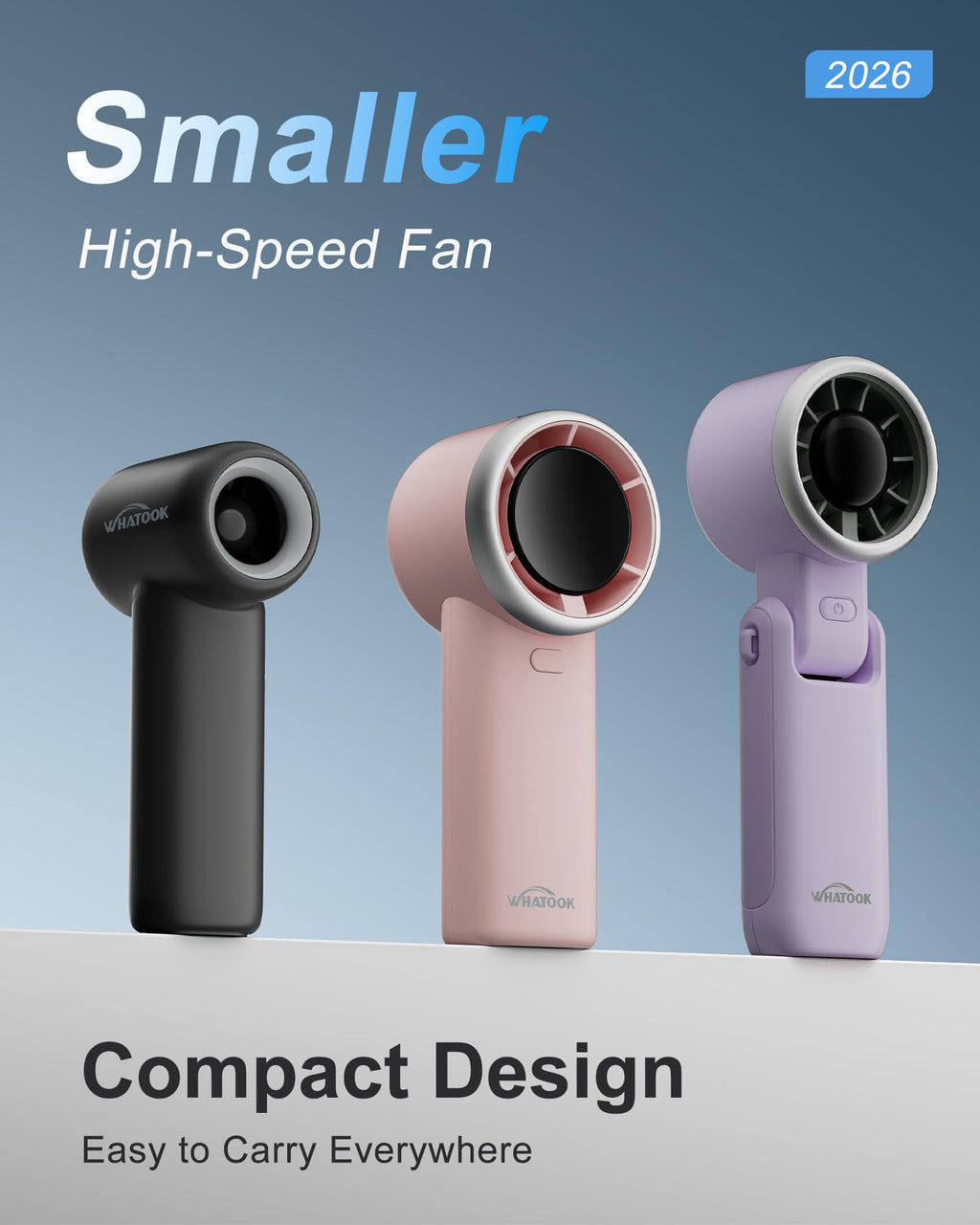 WHATOOK Portable Handheld Fan, High Speed Turbo Mini Fan with 5 Speeds, 3000mAh USB-C Rechargeable Personal Fan, LED Digital Display, Small Pocket Fan for Travel, Camping, Concerts, Makeup