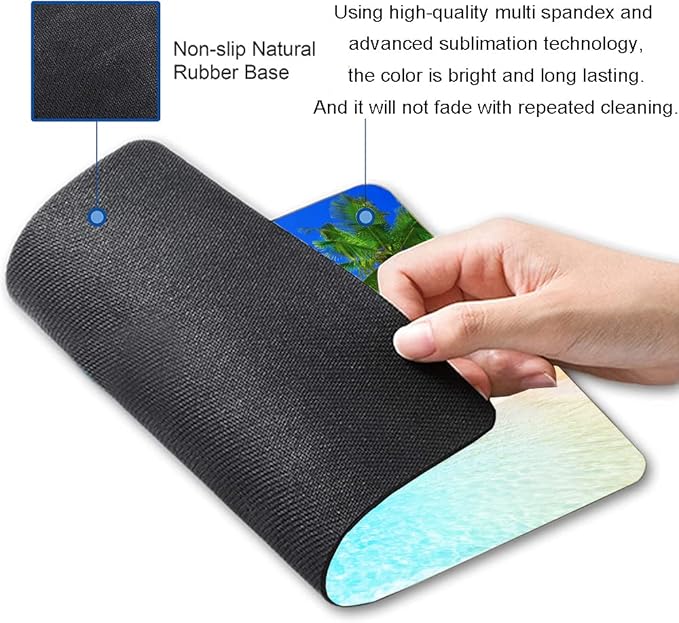 Mouse Pad, Square Beach Style Anti-Slip Rubber Mousepad for Gaming Office Laptop Computer PC Men Women Kids, Cute Custom Pattern, Beach