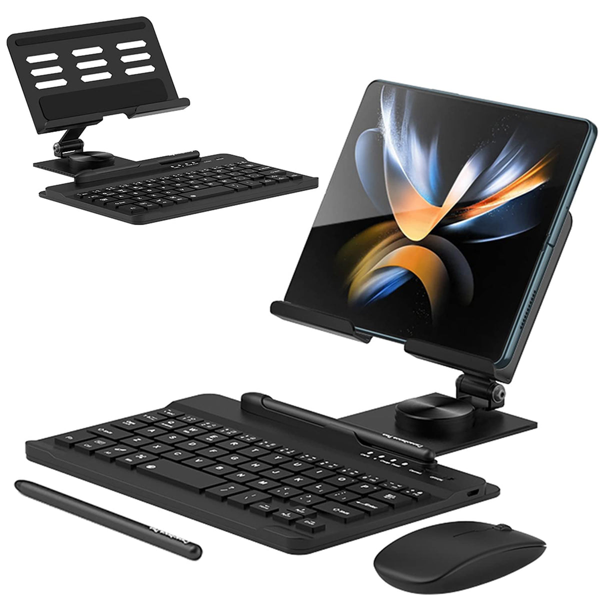 for Samsung Galaxy Z Fold 8 Ultra 7 6 5 All Fold Series Bluetooth Keyboard and Mouse Set, Portable Travel Keyboard Adjustable Foldable Aluminum Alloy Stand Holder with Pen for 4.7"-8.5" Mini Tablets