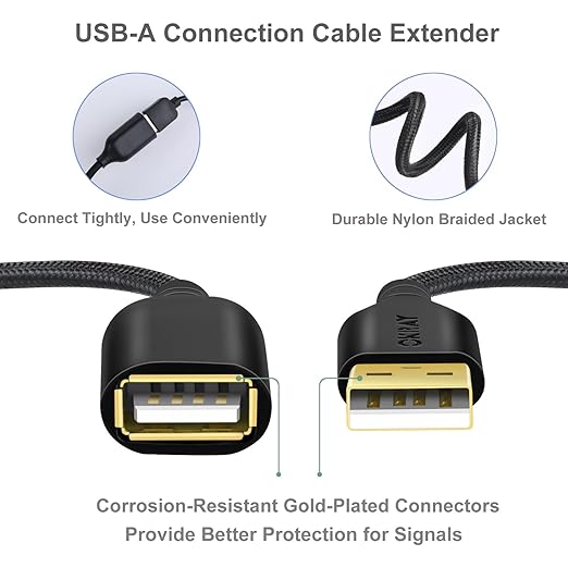 OKRAY USB Extension Cable 5 Pack, 6FT Nylon Braided USB 2.0 Extension Cables Type A Male to A Female Extender Cords with Gold-Plated Connectors for Printer, Webcam, USB Flash Drive, Hard Drive, Mouse