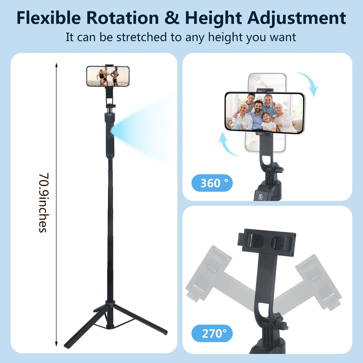 Auto Face Tracking Tripod for iPhone with Light and Remote Control