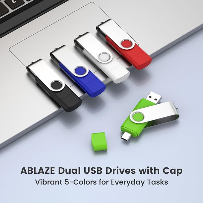 Customizable 512MB Flash Drive 10 Pack, ABLAZE Dual USB 2.0+ Type C Thumb Drives with Logo Personalized USB Memory Sticks (Mixed Colors)