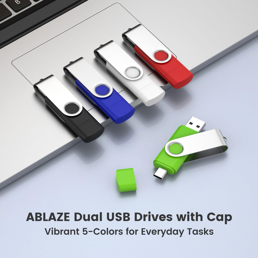 ABLAZE 8GB USB C Flash Drive 10 Pack, OTG USB 2.0 + Type C Memory Stick Dual Type C Thumb Drive Compatible with iPhone 17/16/15, Android Smartphone, Computers