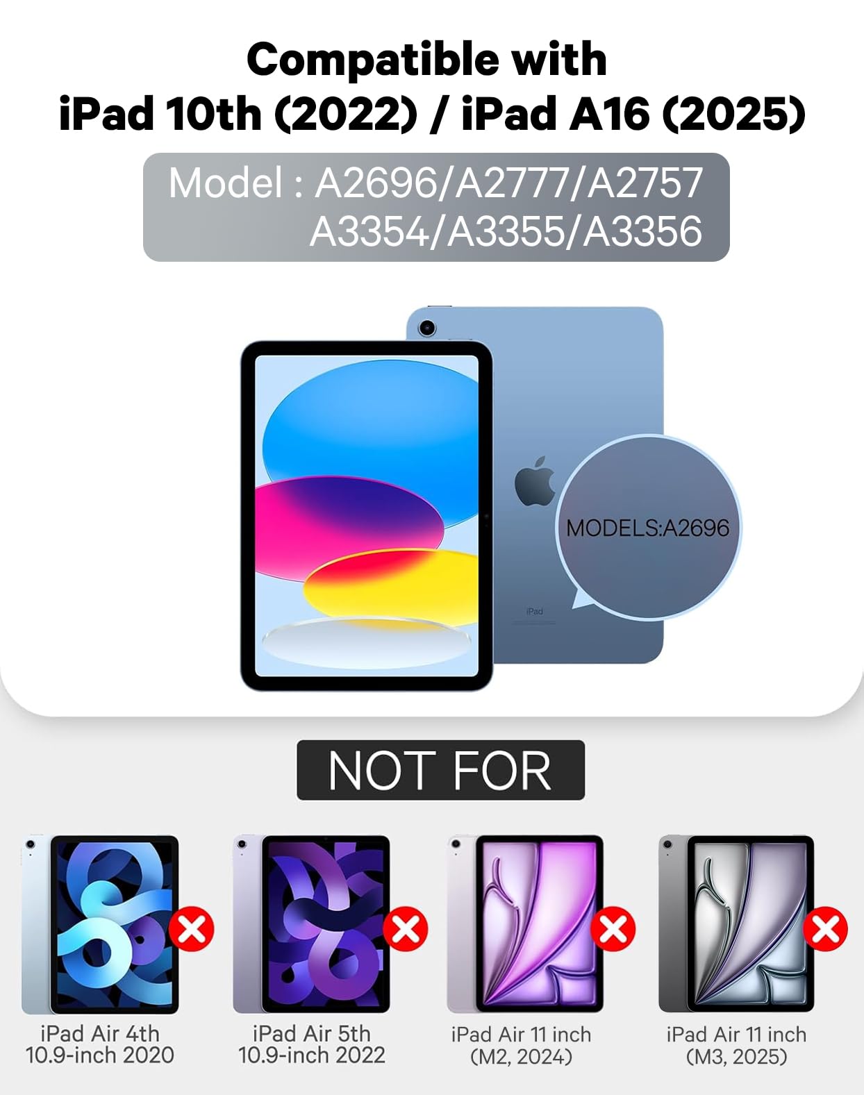 CHESONA Keyboard Case for iPad A16 11th/10th Gen, Black