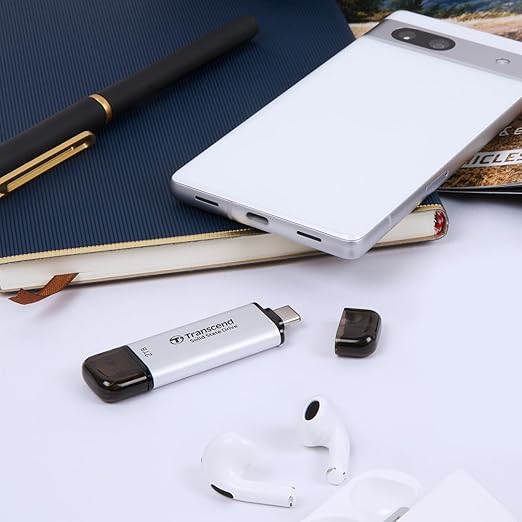 Transcend 1TB External SSD, Up to 1,050MB/s, USB 3.2 Gen 2 Portable SSD, 2-in-1 Type C &Type A, USB Hard Drive for Steam Deck, ROG Ally, MSI Claw, Windows&Mac, iPhone&iPad, Android, PS5&Xbox, Smart TV