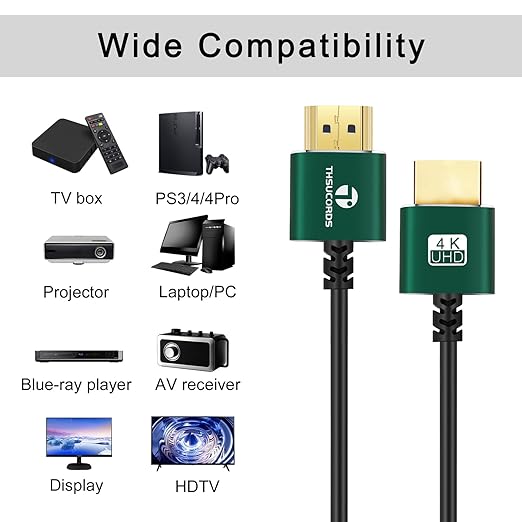 Thin HDMI to HDMI Cable 15FT 2 Pack, Ultra Slim & Flexible HDMI Cord Supports High Speed 4K@60Hz 18gbps 2160p 1080p