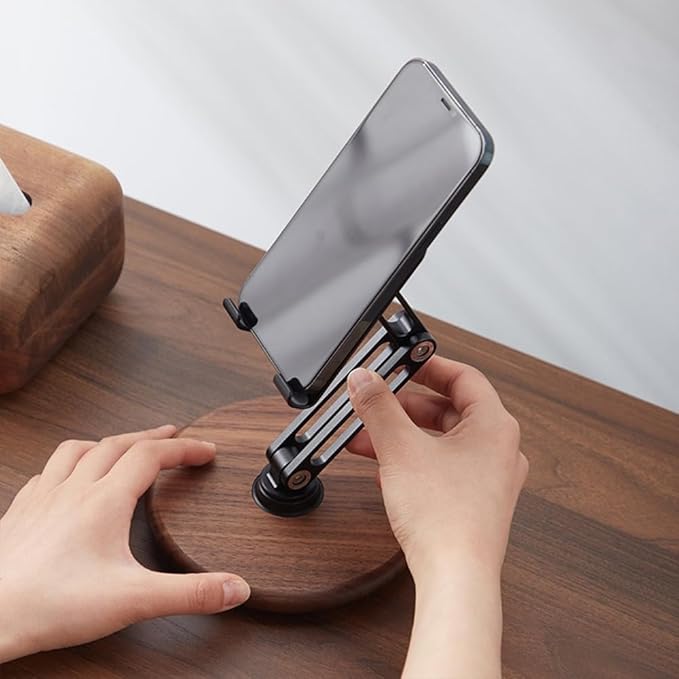 iPhone Stand for Desk, Phone Stand Adjustable Foldable, Cell Phone Holder 360 ° Rotation, Compatible with iPhone 16 15 14 13 12 11 Pro Xs Xs Samsung Galaxy Tablets All Phones, Walnut