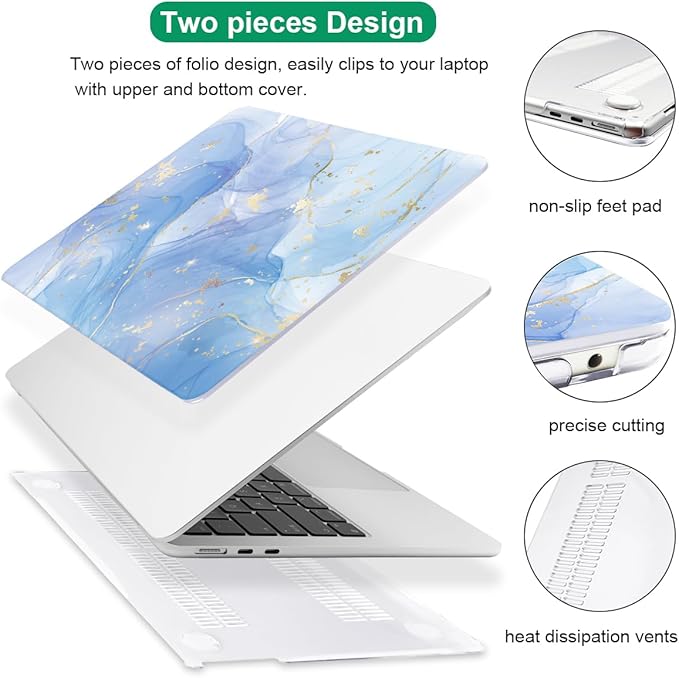 Compatible with M4 MacBook Air 13.6 inch Case 2025 2024 2023 2022 A3240 A3113 M3 A2681 M2 Chip, Crystal Printed Pattern Plastic Hard Case Cover for Mac Air 13 M4 Touch ID, Blue Marble