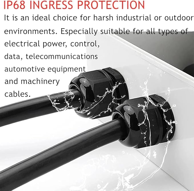 Cable Glands-PENGLIN 2” NPT Nylon Cable Connector,IP68 Waterproof Strain Relief Cord Adjustable Connector With Gaskets for Electrical Box (2 Inch (6-Pack))