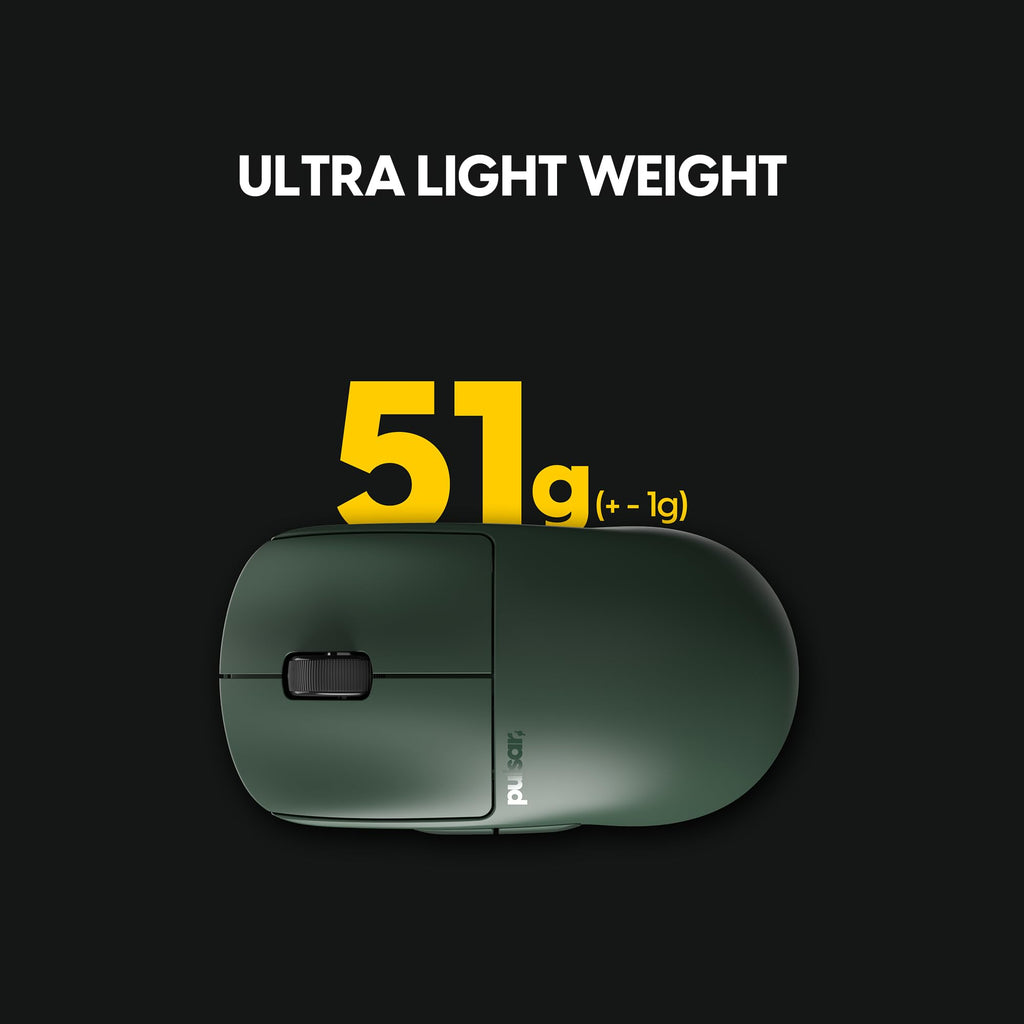 Pulsar Gaming Gears X2 v2 mini Wireless Gaming Mouse, Founder's Edition, Ultra Lightweight 1.80 oz (51 g), Symmetrical, Optical Switch, 2.4 Ghz 1 ms, 26000 DPI, PAW3395 Sensor (Mini, Wireless, Green)