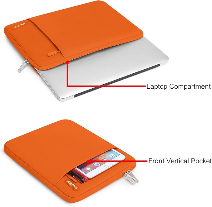 MOSISO Laptop Case 13 inch, 13 inch Laptop Sleeve Compatible with MacBook Air M4 M3 M2 M1 2025-2018 / Pro M2 M1 2025-2016, Polyester Vertical Computer Sleeve Bag with Pocket, Orange