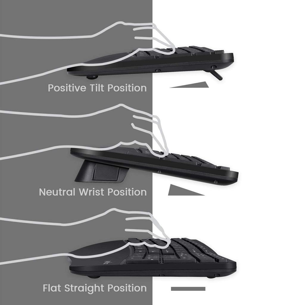 Perixx Periduo-605, Wireless Ergonomic Split Keyboard and Vertical Mouse Combo, Adjustable Palm Rest and Membrane Low Profile Keys, Black, US English Layout (11633)