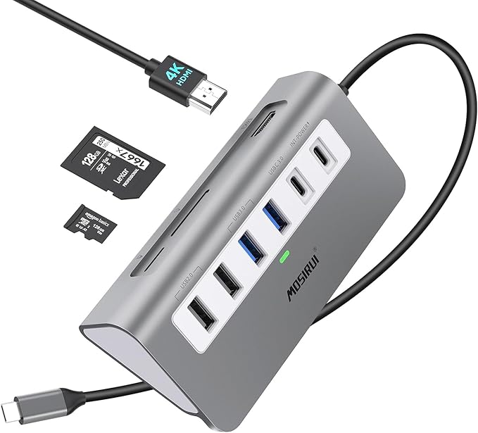 USB C Hub Multiport Adapter,Mosirui 9-in-1 USB-C Docking Station with 4K HDMI,5Gbps Type C 3.0,USB-A3.0/2.0,100W PD, SD/TF for MacBook/Pro iPad/Dell/HP/Desktop/Laptops(50CM)