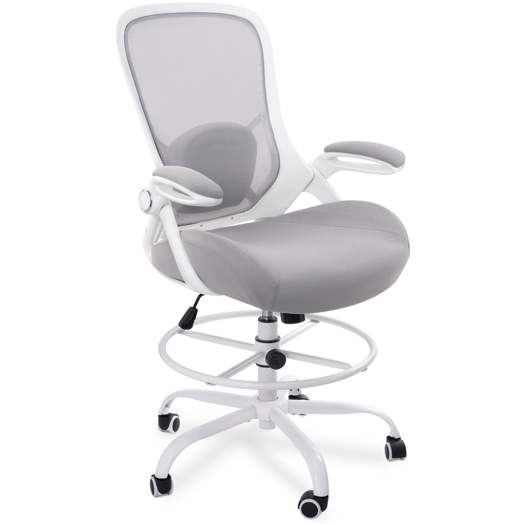 HYLONE 400lbs Heavy Duty Drafting Chair 5" Thickened Seat Office Chair with Flip-Up Armrests Tall Ergonomic Computer Chair with Lumbar Support and Adjustable Footrest Ring Standing Desk Chair (Grey)