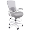 HYLONE 400lbs Heavy Duty Drafting Chair 5" Thickened Seat Office Chair with Flip-Up Armrests Tall Ergonomic Computer Chair with Lumbar Support and Adjustable Footrest Ring Standing Desk Chair (Grey)