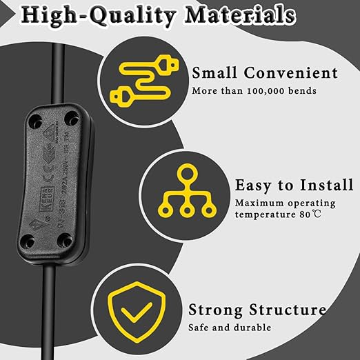 6PCS Inline Cord Switch AC 250V 2A Appliance Switch Replacement Button Control Rocker ON Off DPST with Cross Screwdriver Screw, for Bedroom Table Lamp Desk LED Lights OJ-318 Black