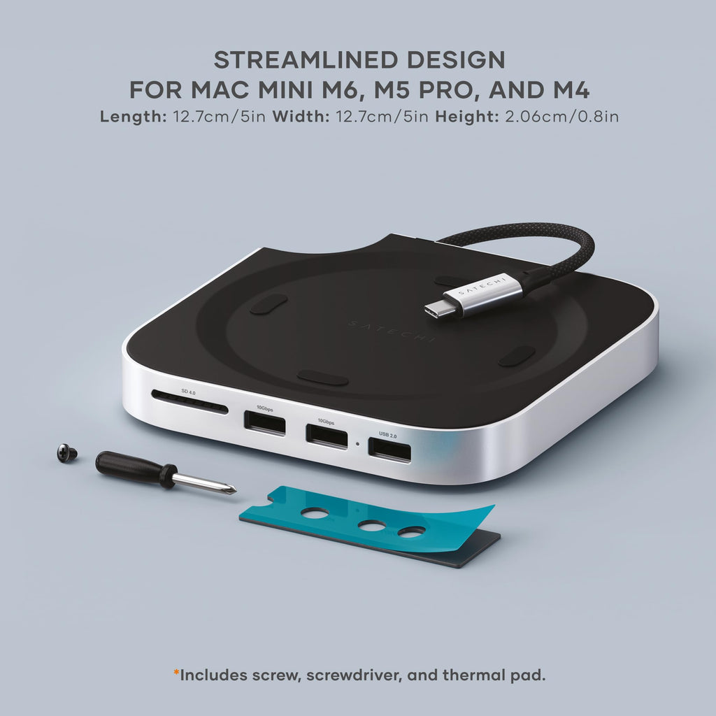 Satechi Mac mini M6, M5 Pro, M4 Hub & Stand with NVMe SSD Enclosure, Silver