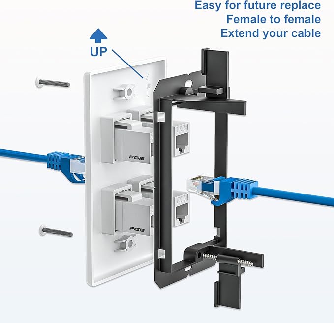 FGB 4-Port Keystone Wall Plate, with Low Voltage Mounting Bracket, with Single Gang Decorator Wall for RJ45, HDMI, and Coax Keystone Inserts, White, 10-Pack