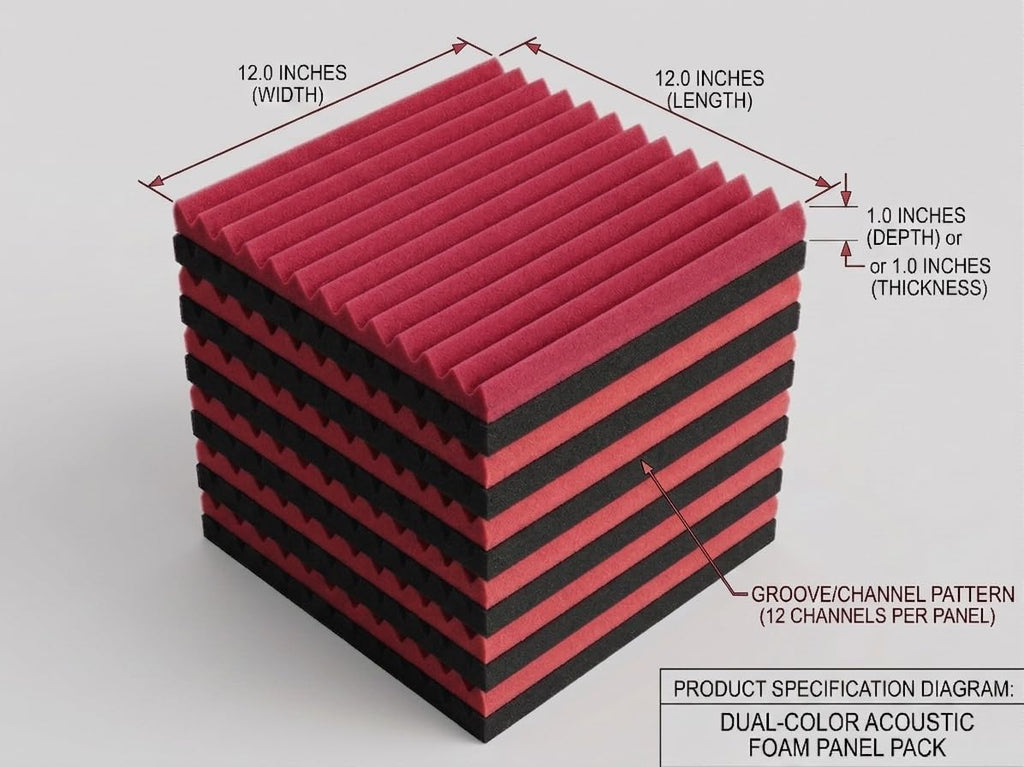 96 Pack Black/RED 12 "X 12 "X1" Acoustic Panels Studio Soundproofing Foam Wedge Tiles(Accompanied By Double-Sided Adhesive Tape)