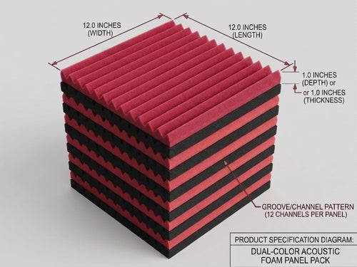 96 Pack Black/RED 12 "X 12 "X1" Acoustic Panels Studio Soundproofing Foam Wedge Tiles(Accompanied By Double-Sided Adhesive Tape)