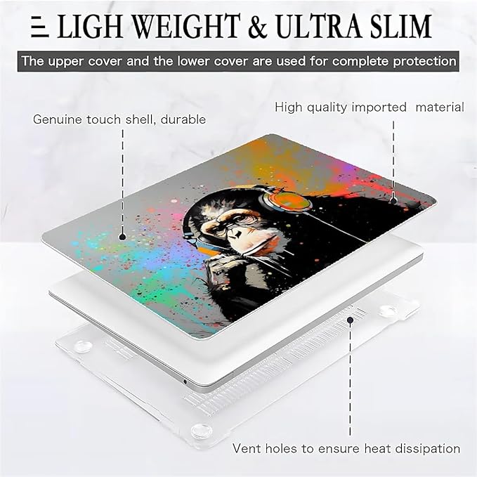 Compatible with MacBook Air 13.3 13.6 Inch Case 2022 2021 2020 2019 Plastic Hard Shell Case Cover,13.3 Pro(A1706/A1708/A1989/A2159/A2289/A2338), Monkey
