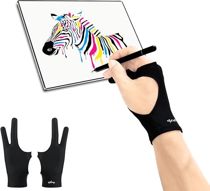 SPBMY Drawing Glove 2 Pack,Two-Finger Artist Glove for Drawing Tablet, Paper Sketching, iPad. Digital Art, Right Hand and Left Hand, Black M: 3.34x8.07 inches