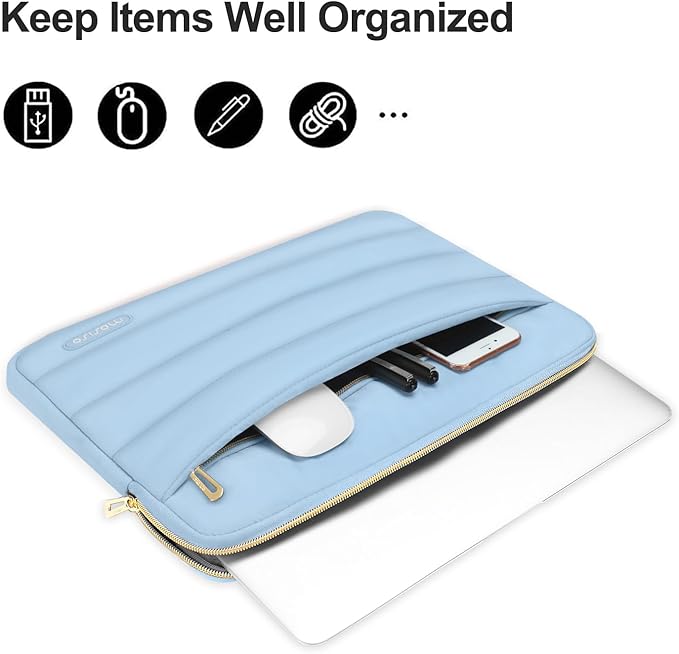 MOSISO 14 inch Laptop Case, 14 inch Puffy Laptop Sleeve Compatible with HP Lenovo Dell ASUS Acer, HP Stream, Dell Latitude, Lenovo IdeaPad, Polyester Horizontal Bag with Small Case, Air Blue