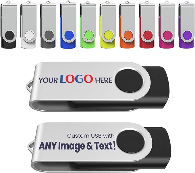 Personalized Flash Drives 64GB, Wooolken Customizable USB 2.0 Thumb Drives 10/20/50/100 Pack, Logo Memory Stick Custom Flash Drive Engraved Logo (Mixcolors)