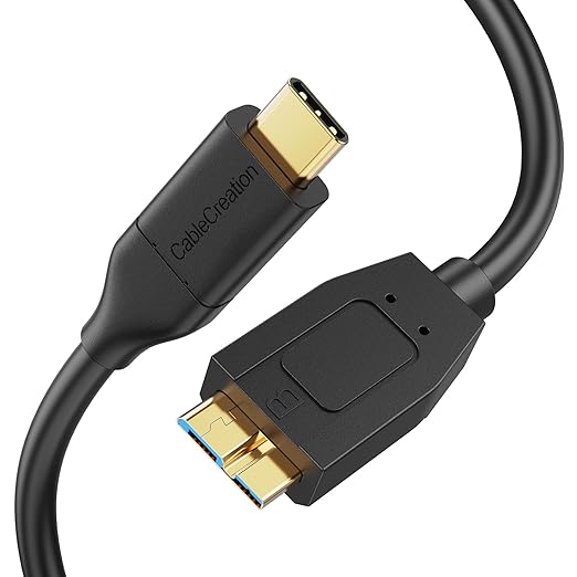CableCreation 2FT*2 USB C to Micro B Cable,10Gbps Speed External Hard Drive Braided,USB 3.1 Type C to Micro B Work for iPhone 15/16,Seagate WD Westgate My Passport,MacBook Pro,iPad/Tablet,Black