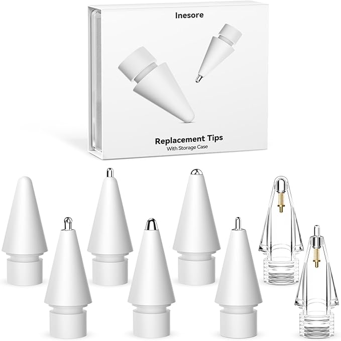 Inesore 8 Styles Replacement Tips for Apple Pencil Pro,Multiple Options Metal Durable Nibs Accessories for Apple Pencil Pro/2nd Generation/1st Gen/USB-C (8 Pack)