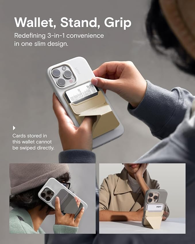 MOFT Magnetic Wallet Stand Compatible with iPhone 16/15/14/13/12 Series, Angle Adjustment & Magsafe Compatible MOVAS Phone Stand,Taupe