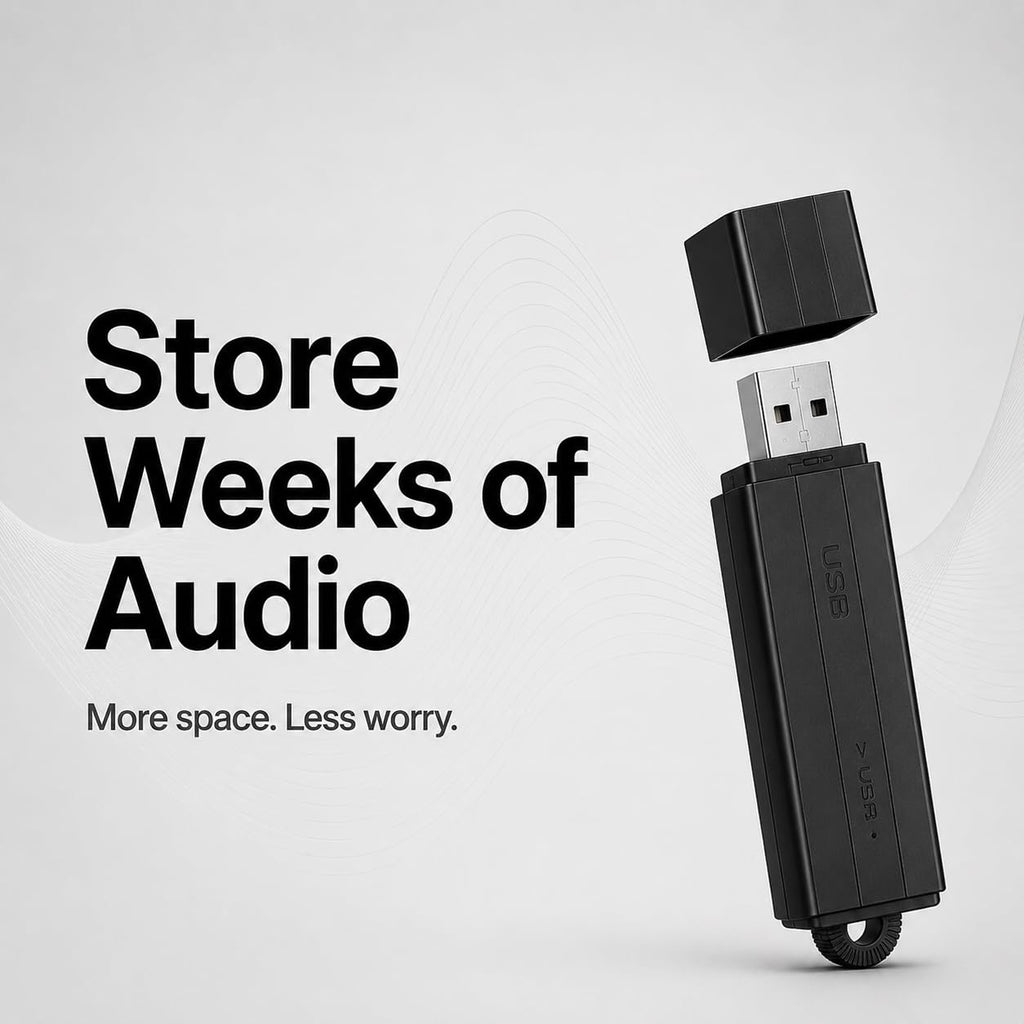 USB Voice Recorder 24 Hours Continuous Recording, 288 Hours Storage Capacity, Easy File Access, Compact for Meetings and Lectures
