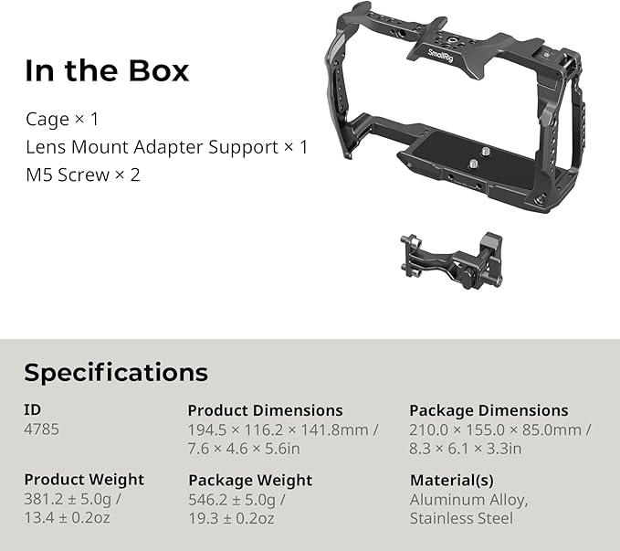 SmallRig Cage for Blackmagic Design Cinema 6K, Only for BMCC 6K, Full/Half Cage Included Lens Mount Converter Support, Anti-Deflection, Anti-Scratch, Full Access Design - 4785
