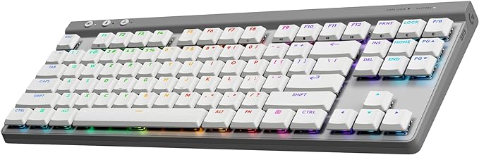 Logitech G515 Lightspeed TKL Low Profile Wireless Gaming Keyboard, LIGHTSYNC RGB, Thin Tenkeyless Design, Double-Shot PBT Keycaps, Linear (Red) Mechanical Switches - White
