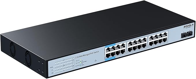 SODOLA 24 Port 2.5Gb PoE Switch Easy Smart Managed 24 PoE+ Port @500W, 2 x 10G SFP+, IEEE 802.3af/at/bt 90W Supported,LACP/QoS/VLAN/IGMP, 1U Mounted Multi-Gigabit PoE Switch