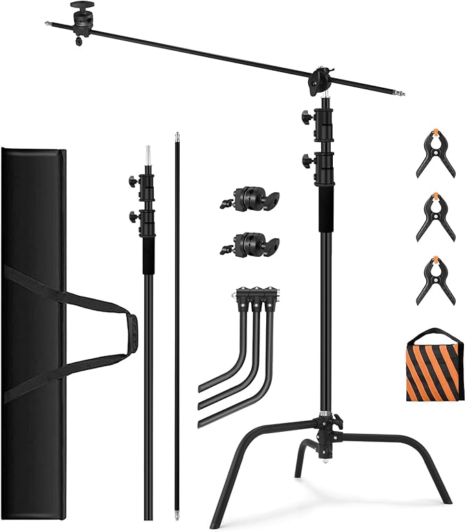 10.8ft/330cm Heavy Duty C Stand Stainless Steel Light Stand with Holding Arm 4.2ft/128cm Carry Bag 44LB/20KG Adjustable Stable for Photography Studio Video Monolight Softbox Shooting