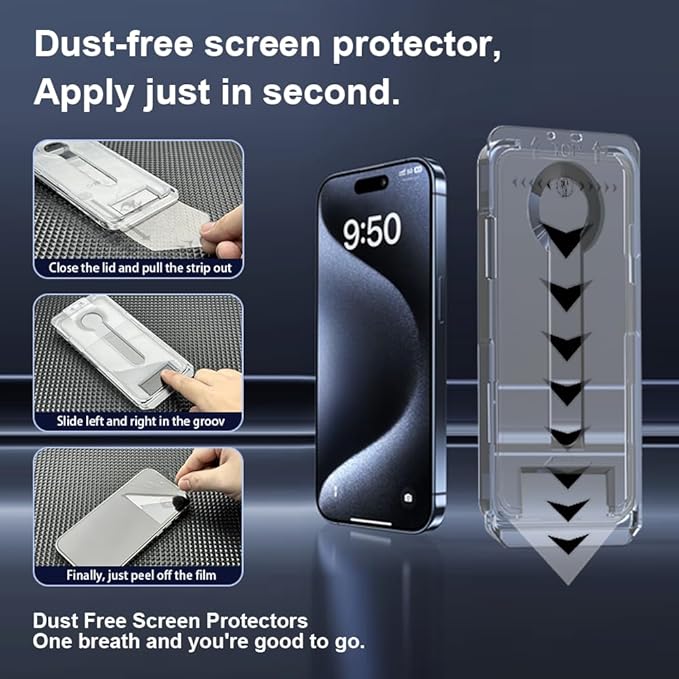 OneFish Screen Protector for Iphone 16 Plus, HD Clarity Tempered Glass Film 9H+ Hardness, with Hassle-Free Installation Frame, Dust-Free Bubble-Free Anti-Fingerprint, 2Pack