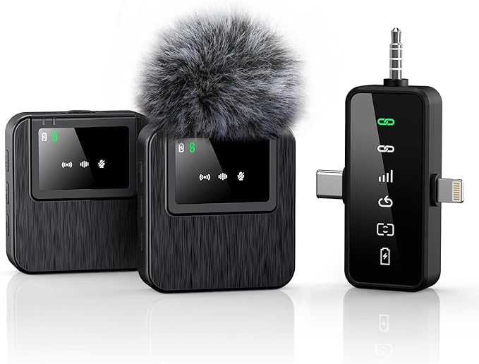 3-in-1 Mini Microphone for iPhone, Android, Camera - 328ft Long Range, 20H Battery Life, Wireless Microphones, Lapel Mic with AI Noise Reduction for Video Recording, YouTube, TikTok