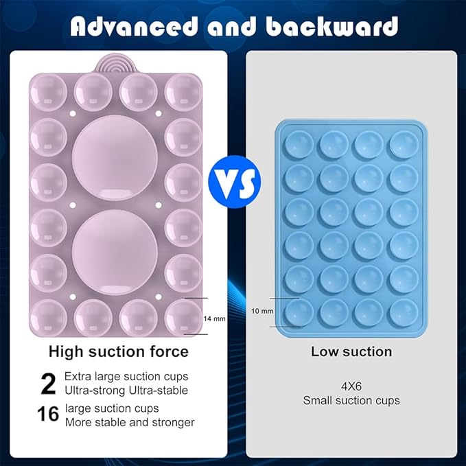 Double Sided Silicone Suction Phone Holder Mount,Compatible with iPhone and Android Cases Hands-Free Mirror Shower Phone Mount Strong Grip Holder (Violet, Double Sided 2PCS)