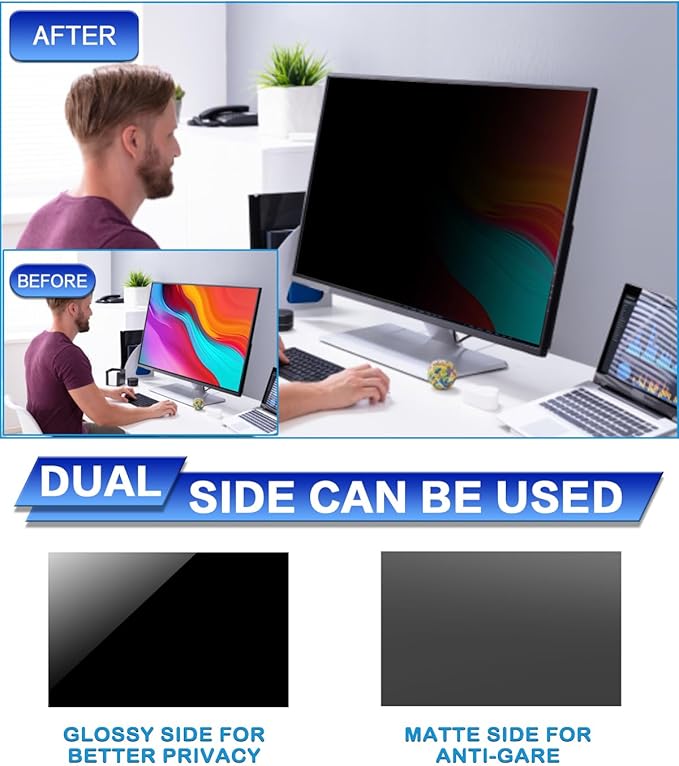 FILMEXT 31.5 inch Computer Privacy Screen Filter for 16:9 Widescreen Monitor, Removable 31.5 in Anti Blue Light Anti Glare Anti Spy Privacy Filter Shield-(27 7/16×15 7/16)
