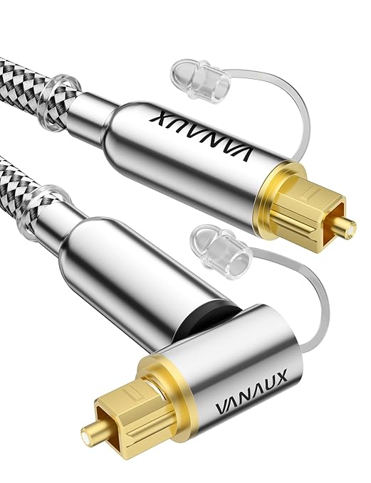 VANAUX 90-Degree Optical Audio Cable 10FT,Premium Fiber Optic Toslink Cable(24K Gold-Plated Connectors,Aluminum Alloy Shell,Braided Jacket)Ideal for Tight Spaces,Home Theater,Soundbars,Gaming Consoles