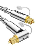 VANAUX 90-Degree Optical Audio Cable 10FT,Premium Fiber Optic Toslink Cable(24K Gold-Plated Connectors,Aluminum Alloy Shell,Braided Jacket)Ideal for Tight Spaces,Home Theater,Soundbars,Gaming Consoles