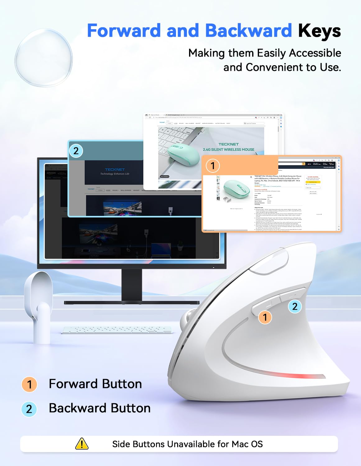 TECKNET Ergonomic Mouse Vertical Wireless with 2.4GHz USB A Receiver