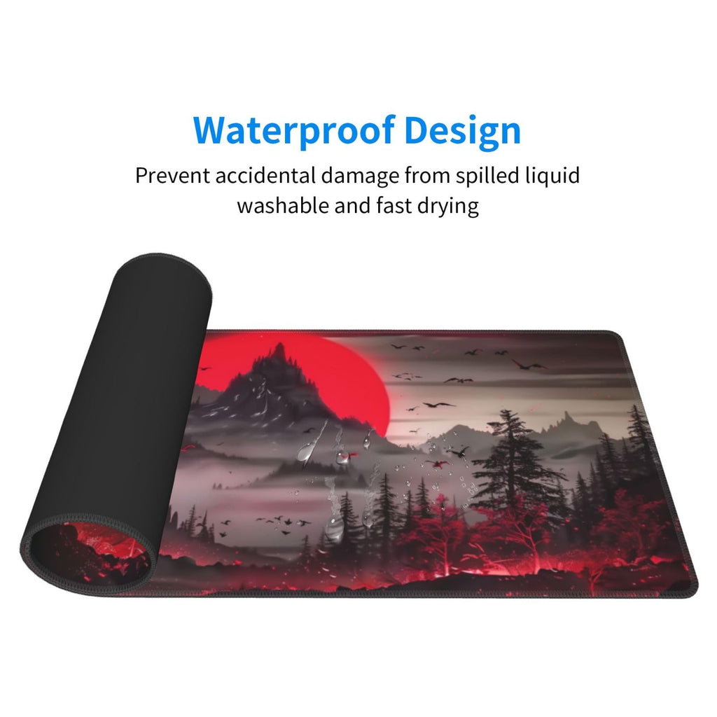 Extended Gaming Mouse Pad, Large Desk Mat XL Anime Mouse Pad Waterproof with Stitched Edges, Non-Slip Desktop Pad for Home and Office, Level Up Your 31.5x11.8 Inch (Darkness Red Moon2)