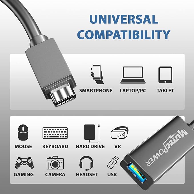 32ft USB C to USB A adapter cable OTG USB 3.0 type C male to Active USB type A female With extension chipset signal repeater - 32 Foot 10m- compatible with Macbook Apple Samsung Galaxy Dell