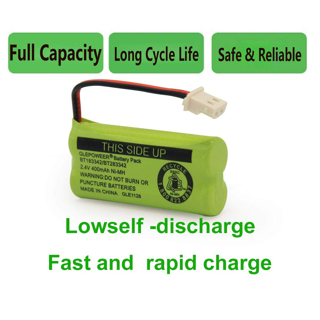 GLEPOWEER BT183342/BT283342 2.4V 400mAh Ni-MH Battery Pack, Also Compatible with Cordless Phone Batteries BT166342/BT266342 BT162342/BT262342 CS6709 CS6609 CS6509 CS6409 EL52100 EL50003(3 Pack)