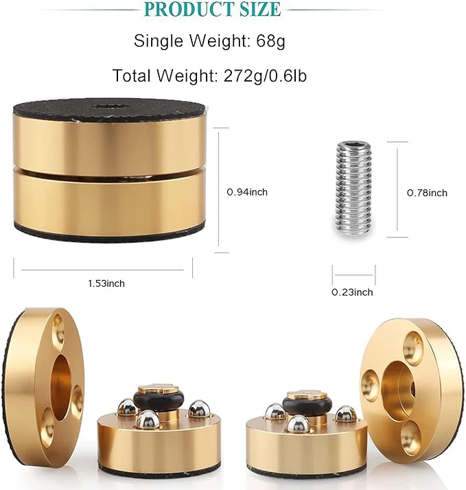 Audiocrast HiFi Speaker Spikes Stand Feet Shock Absorber Feet Pads Isolation Feet 40mm×23mm Aluminum with Balls for Audio Speaker Subwoofer CD DVD Amplifier Turntable DAC