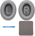 Premium Replacement Ear Pads for Bose QC2, QC15, QC25, QC35 I & II – Soft Protein Leather & Memory Foam Cushions – Enhanced Noise Isolation – Easy Installation Kit & Cleaning Cloth (Silver)