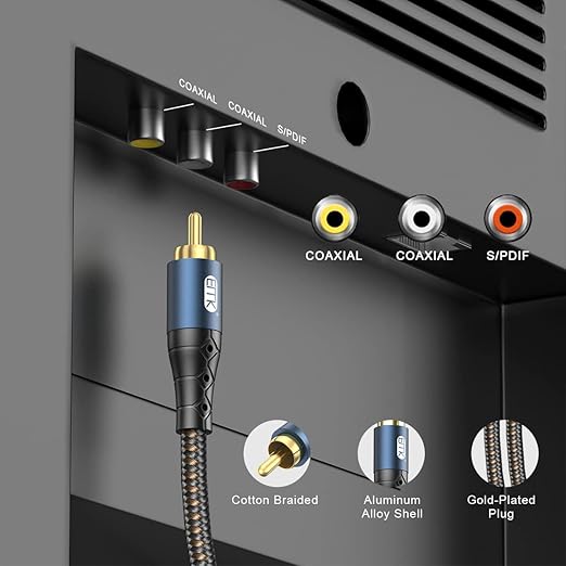 EMK Subwoofer Cable RCA to RCA Audio Cable 24K Gold-Plated Nylon Braided Double Shielded Digital Analogue Supports Amplifiers,Home Theater,Hi-Fi Systems,Subwoofer(25ft/8m)